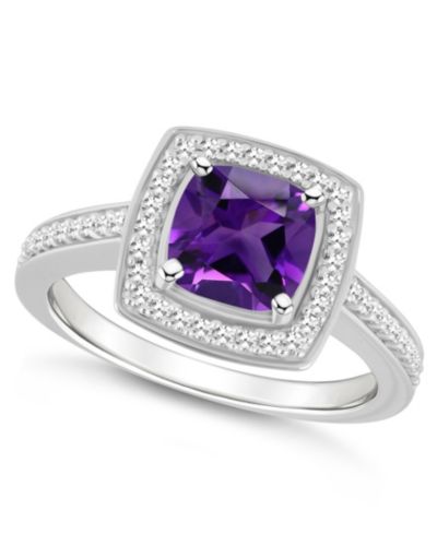 Macy's Amethyst (1-1/2 ct. t.w.) and Diamond (1/4 ct. t.w.) Halo Ring in Sterling Silver