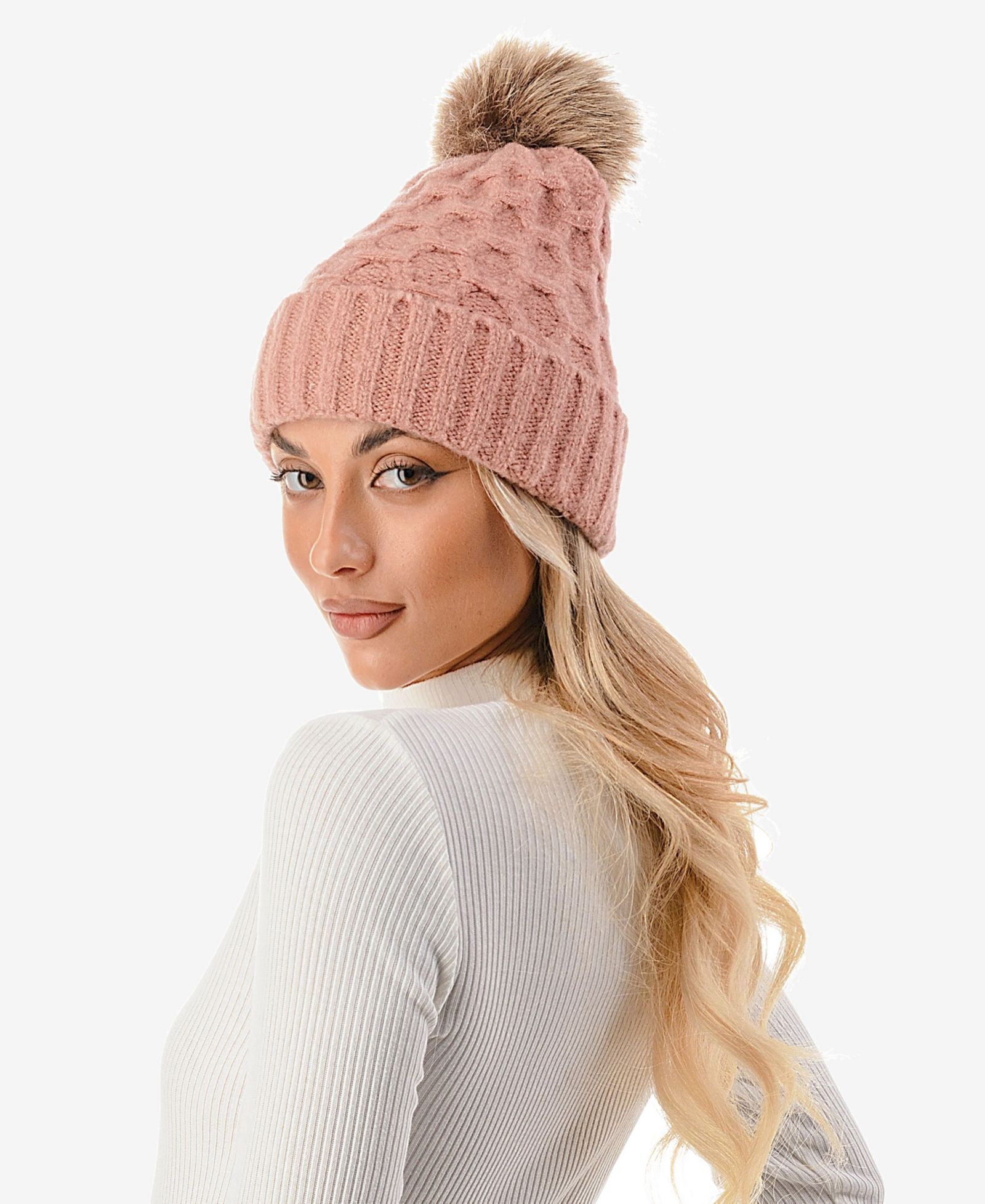 Marcus Adler Women's Cable Knit Pom Beanie with Cuff