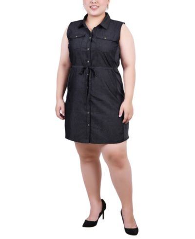 Платье Plus Size NY Collection без рукавов с поясом из шамбрея