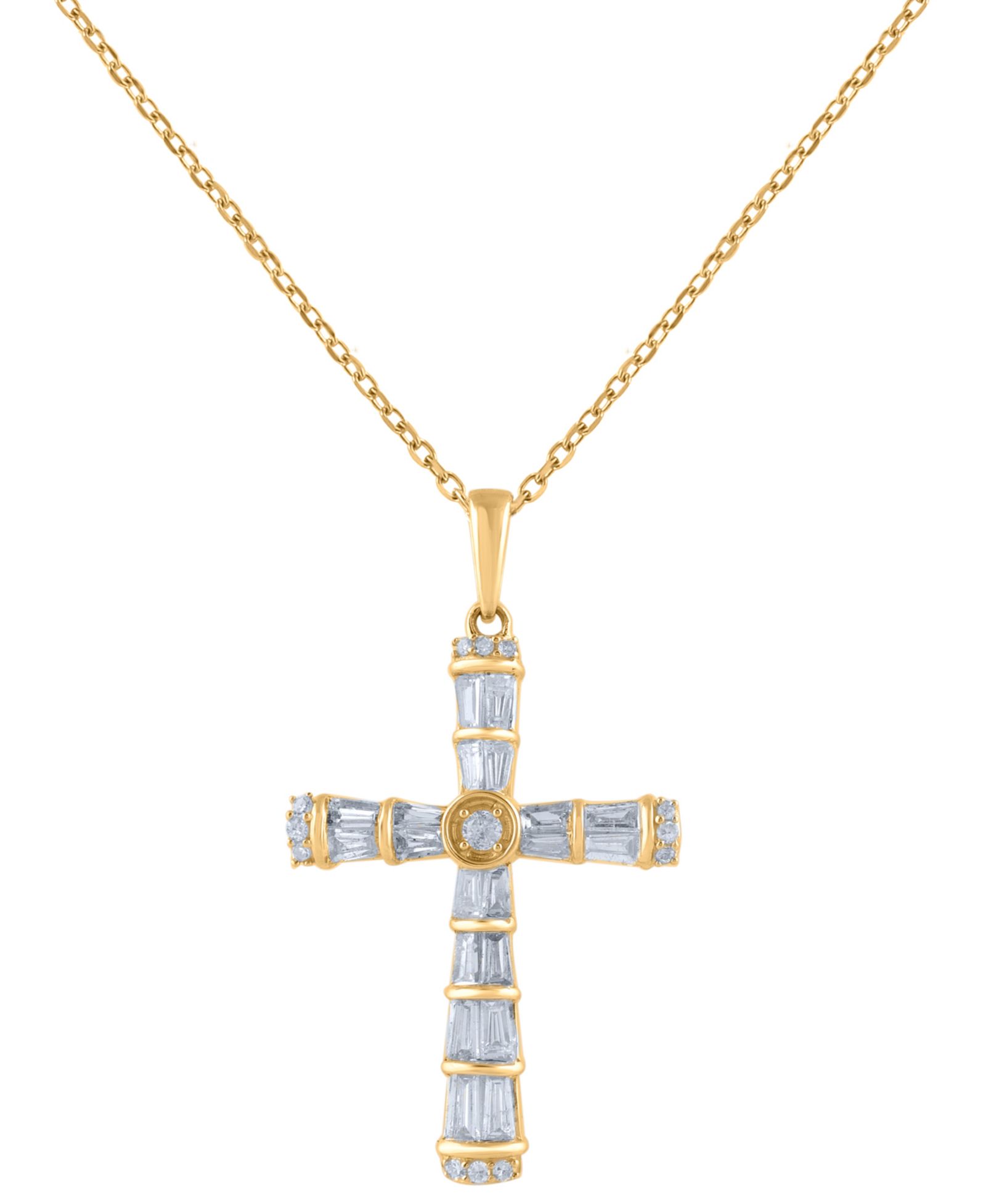 Diamond Round & Baguette Cross 18" Pendant Necklace (1/2 ct. t.w.)