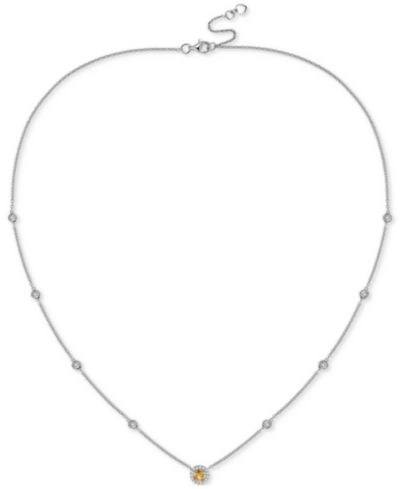 Ожерелье с аметистом (1/5 ct. t.w.) и бриллиантом (1/10 ct. t.w.) в оправе Halo из стерлингового серебра, 17" + 1" удлинитель