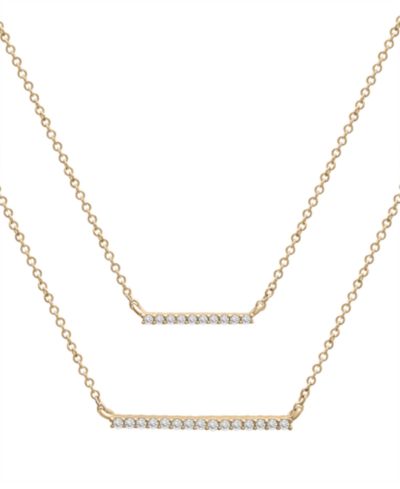Wrapped™ Diamond Double Bar Layered Necklace (1/6 ct. t.w.) in 10k White or Yellow Gold, 17" + 1" extender, Created for Macy's