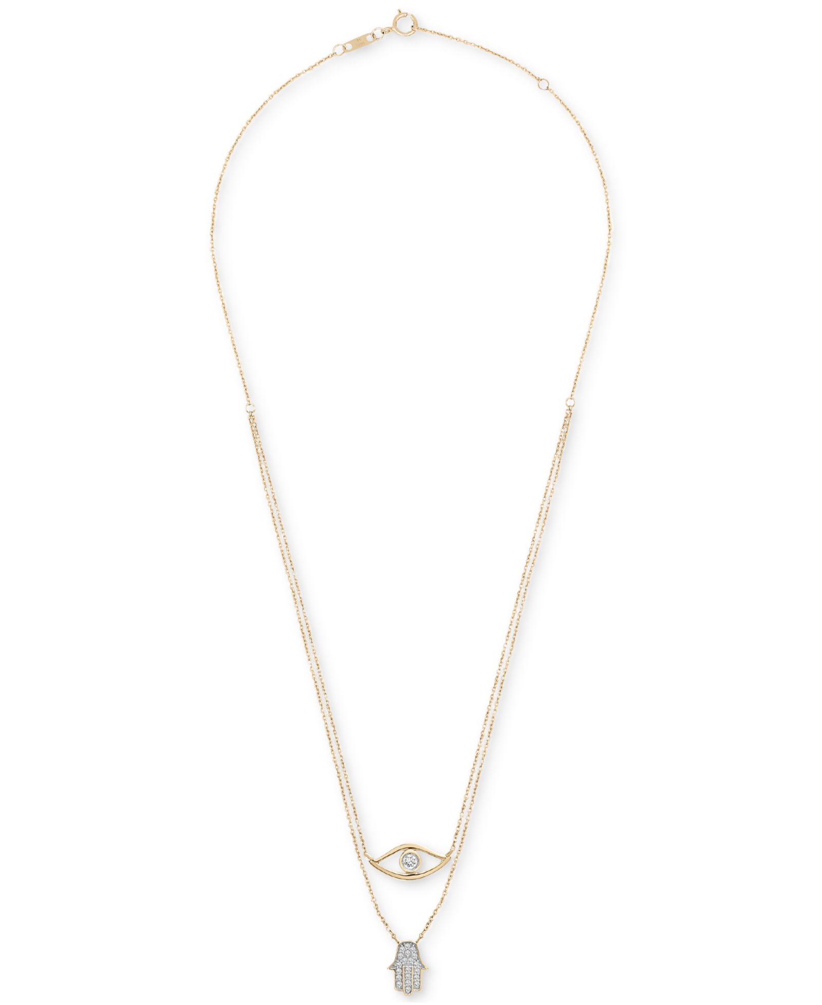 Колье Wrapped™ Diamond Evil Eye & Hamsa Hand Layered Pendant в 10k Gold, 17" + 1" extender