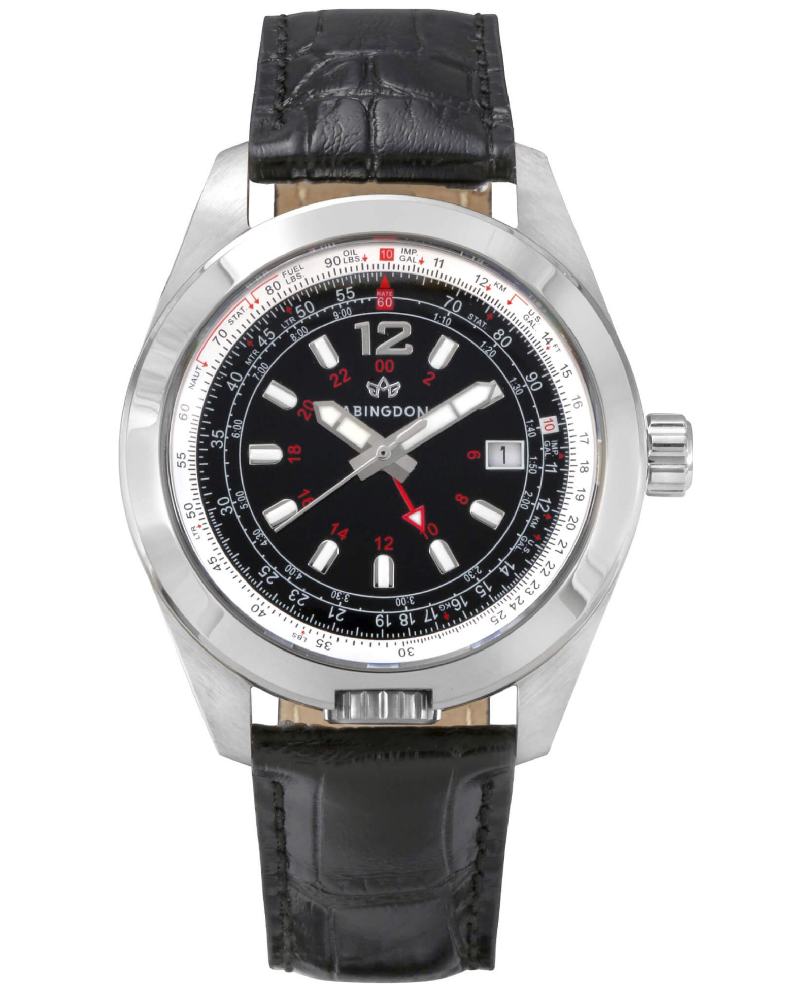 Abingdon Co. Women's Amelia Swiss GMT Black Leather Strap Watch 40mm