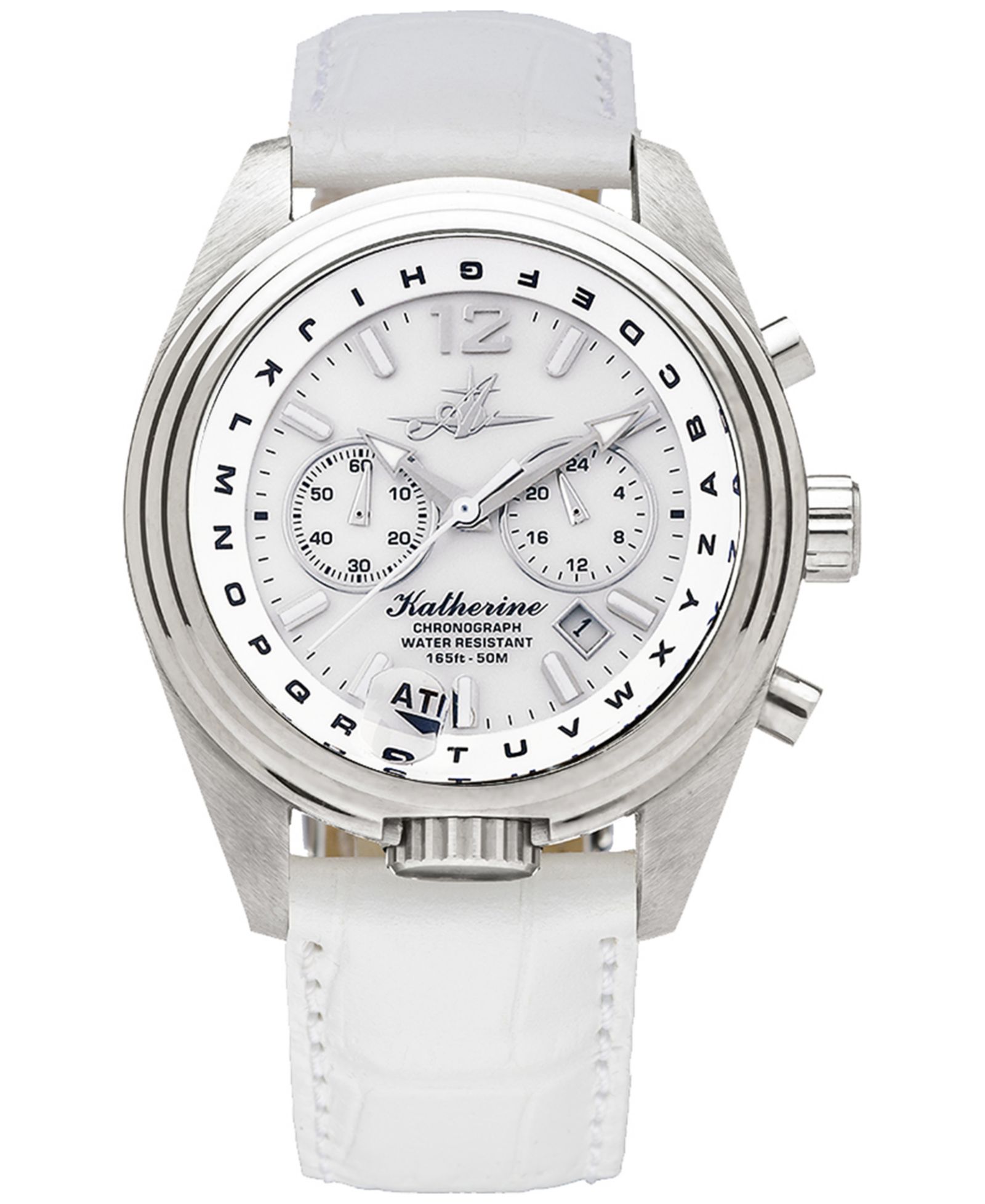 Abingdon Co. Women's Katherine Chronograph White Leather Strap  Steel Watch 40mm
