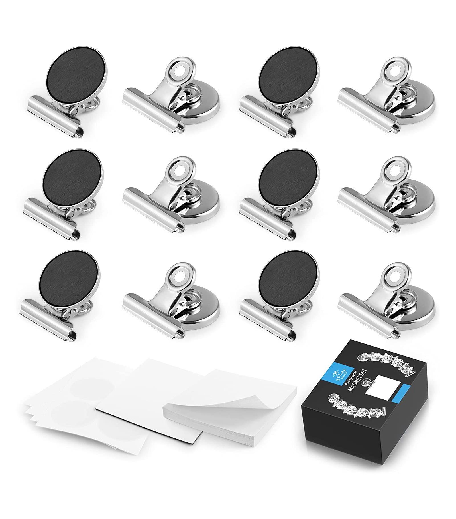 Set of 12 Strong Magnetic Clips for Whiteboard & Refrigerator with Notepad