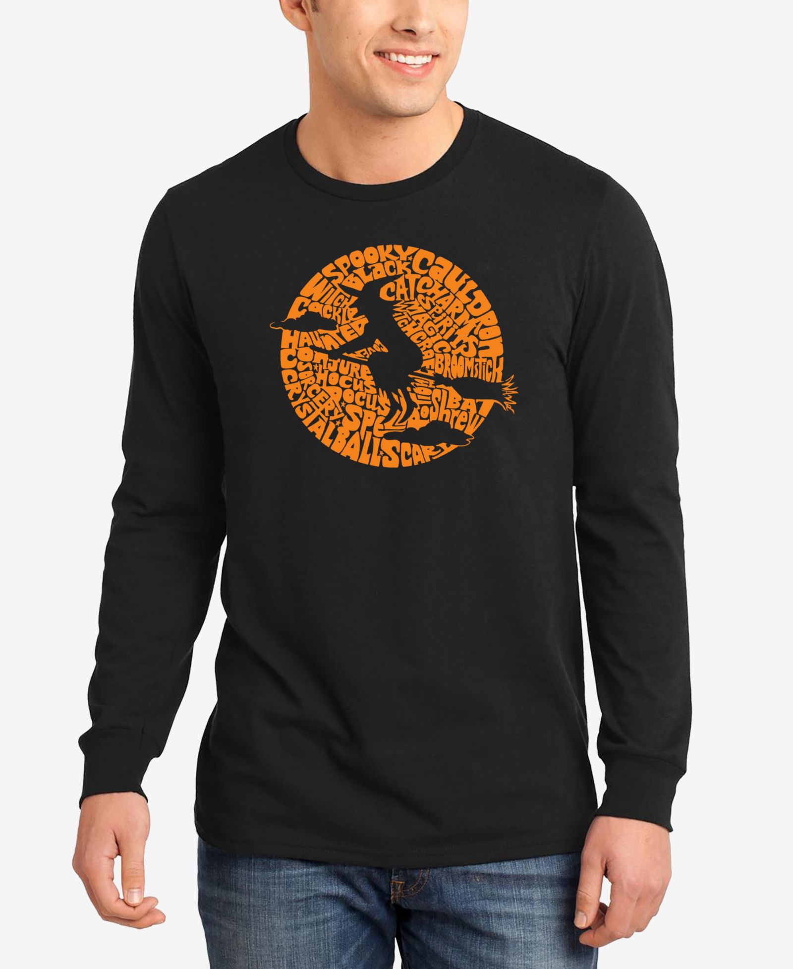 LA Pop Art Men's Spooky Witch Word Art Long Sleeve T-shirt