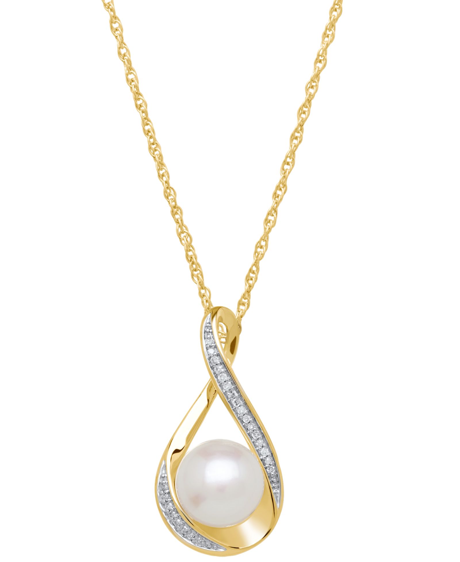 Подвеска Honora Cultured Freshwater Pearl (9mm) and Diamond Accent, 18" Necklace, 14k Gold