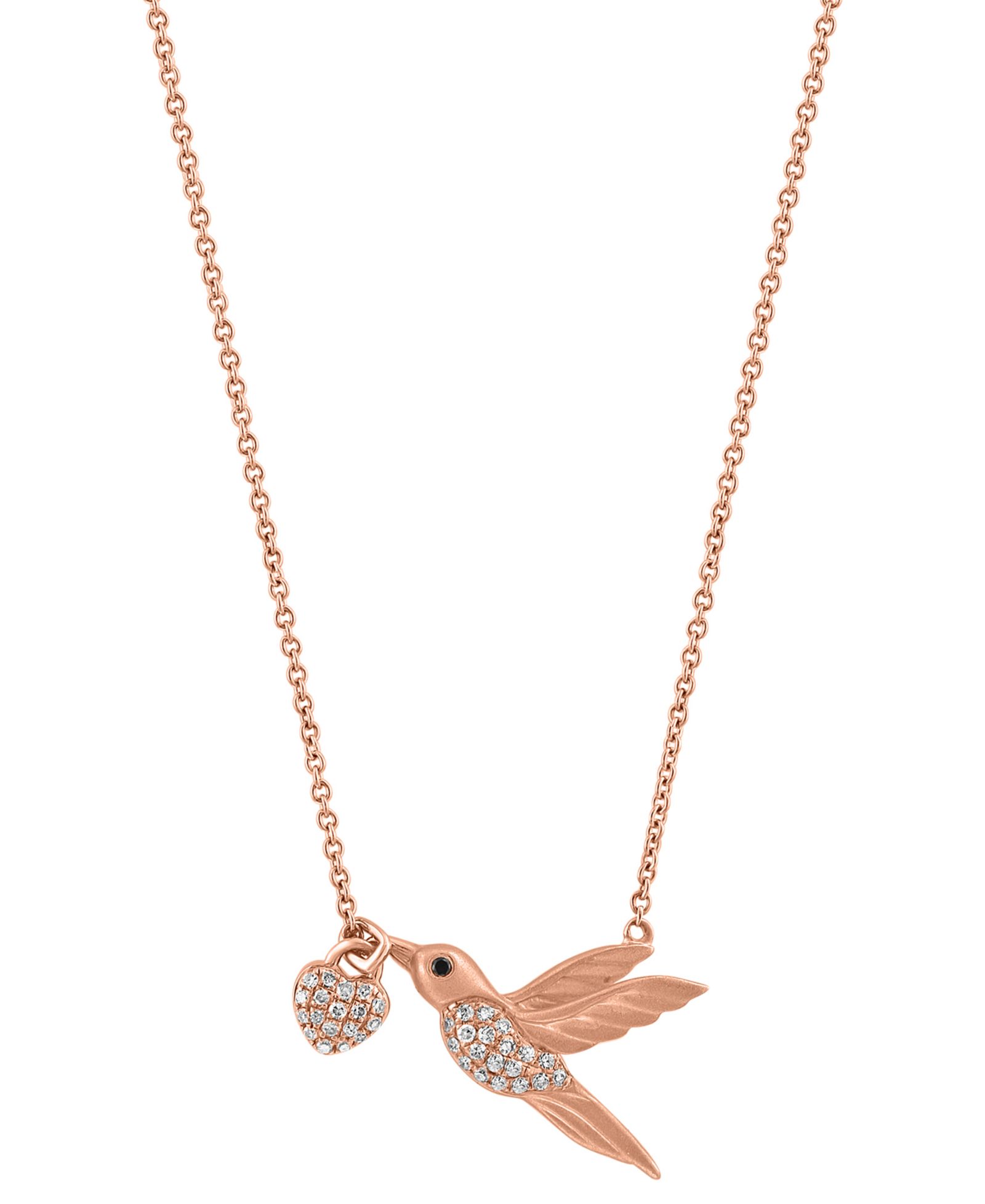Подвеска EFFY® White Diamond (1/6 ct. t.w.) & Black Diamond Accent Hummingbird 18" в 14k Rose Gold