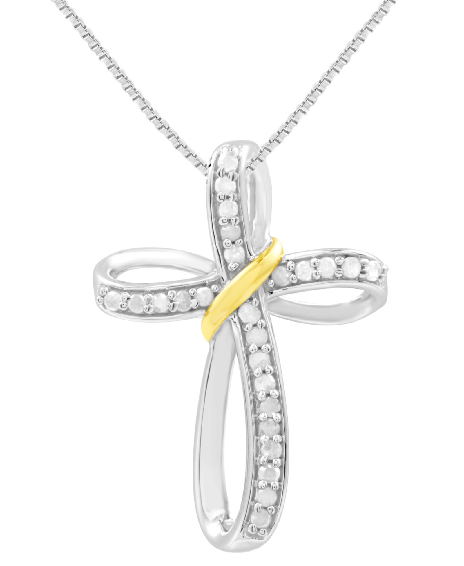 Marsala Подвеска-кулон с бриллиантовым крестом 18" в Sterling Silver & 14k Gold-Plate