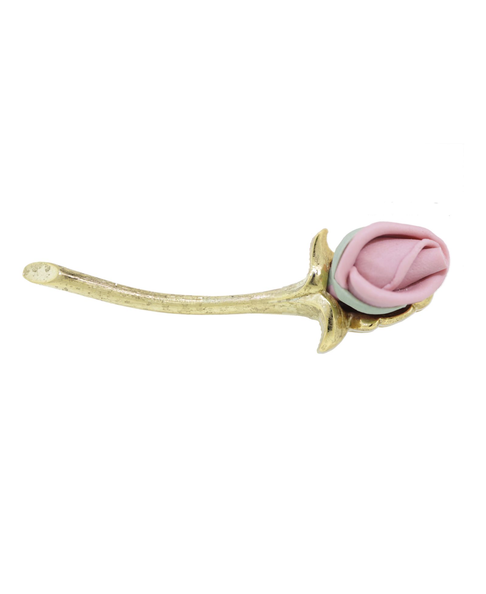 Брошь 2028 Gold-Tone Pink Long Stem Genuine Porcelain Rose