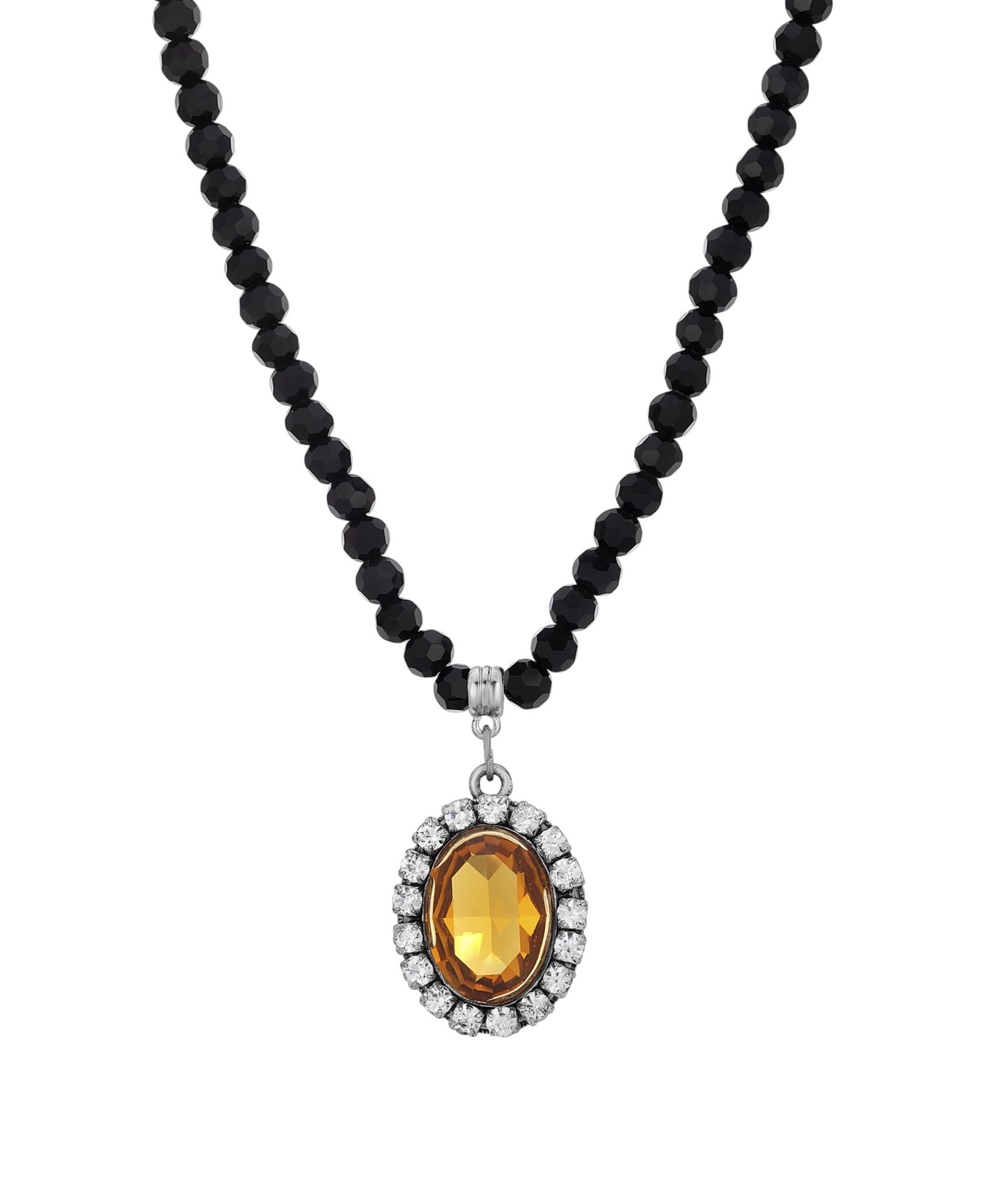 Ожерелье 2028 Crystal Rimmed Topaz Oval Black Beaded, регулируемое