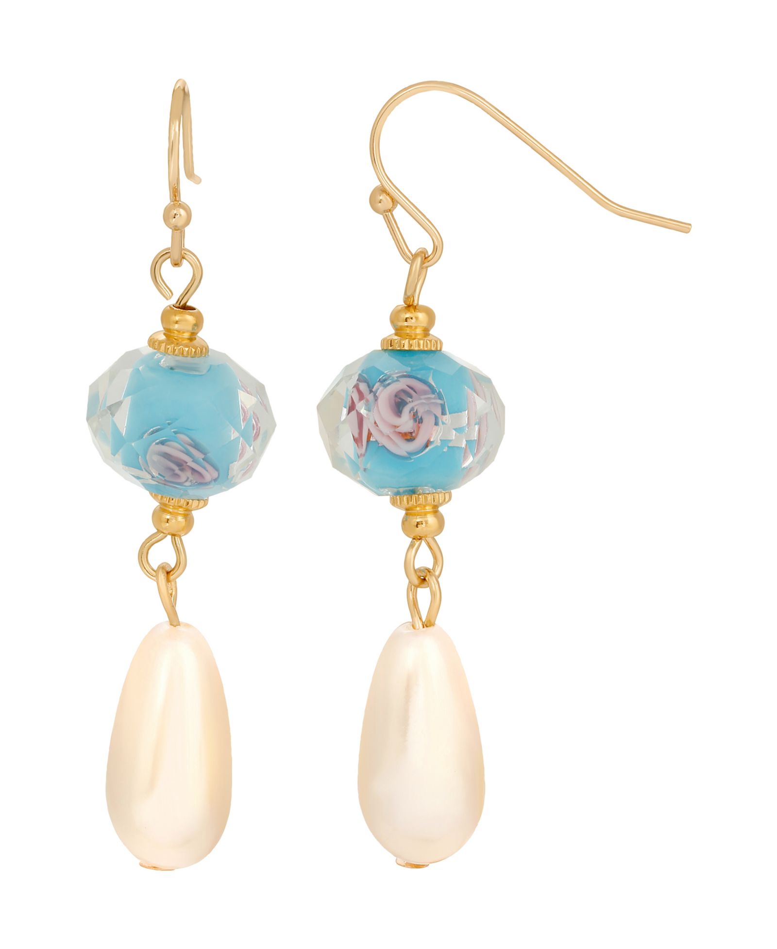 2028 Crystal Flower and Imitation Pearl Drop Earrings