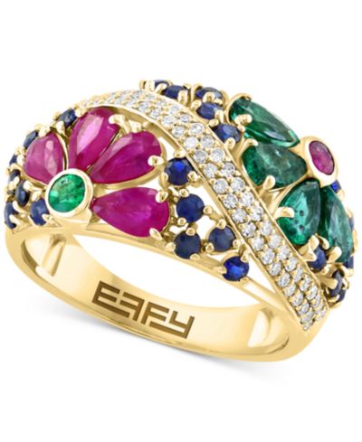 EFFY® Multi-Gemstone (2-3/4 ct. t.w.) & Diamond (1/4 ct. t.w.) Flower Openwork Ring in 14k Gold