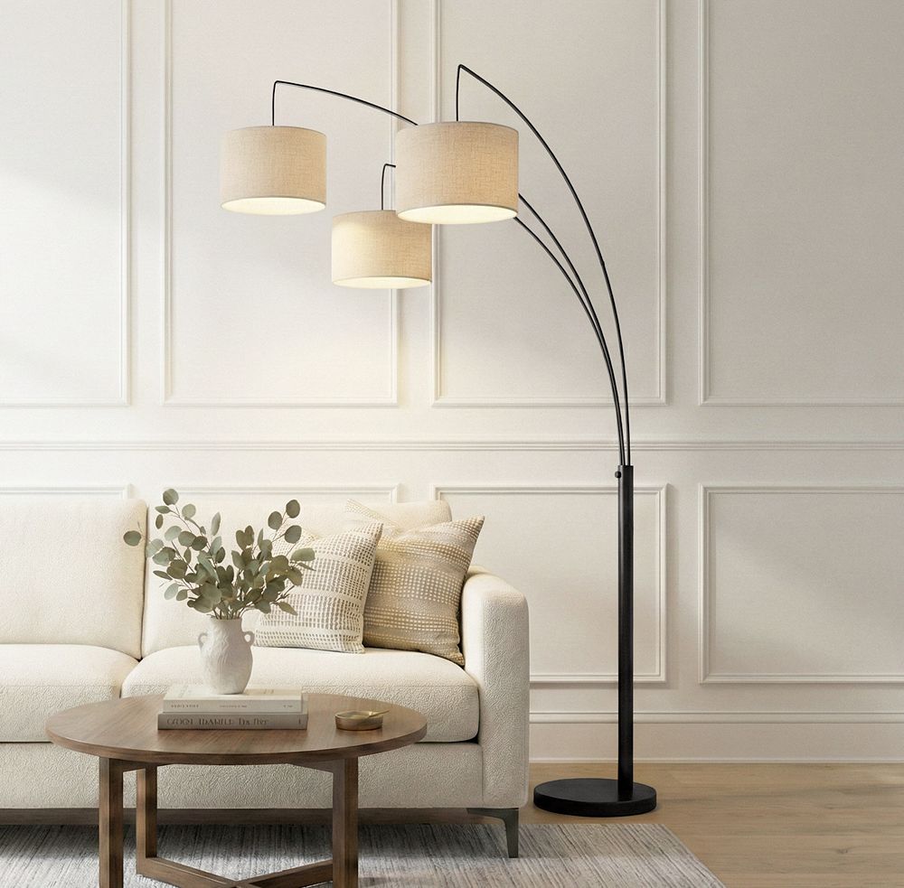 Brightech Trilage 3-Light Arc LED Floor Lamp with Marble Base