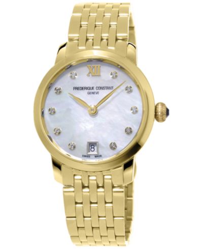 Frederique Constant Женские часы Swiss Slimline Diamond Gold-tone Stainless Steel 30mm