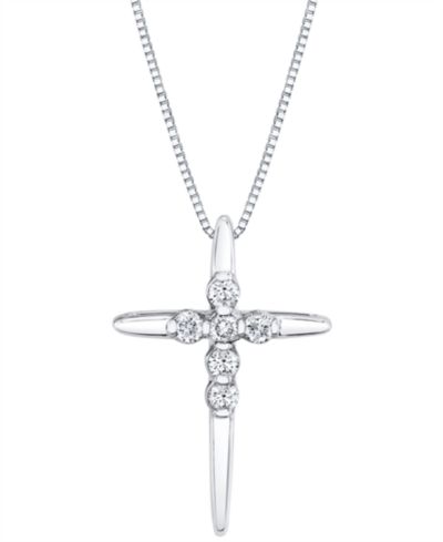 Sirena Подвеска-кулон с бриллиантом в форме креста 18" (1/8 ct. t.w.) в белом или желтом золоте