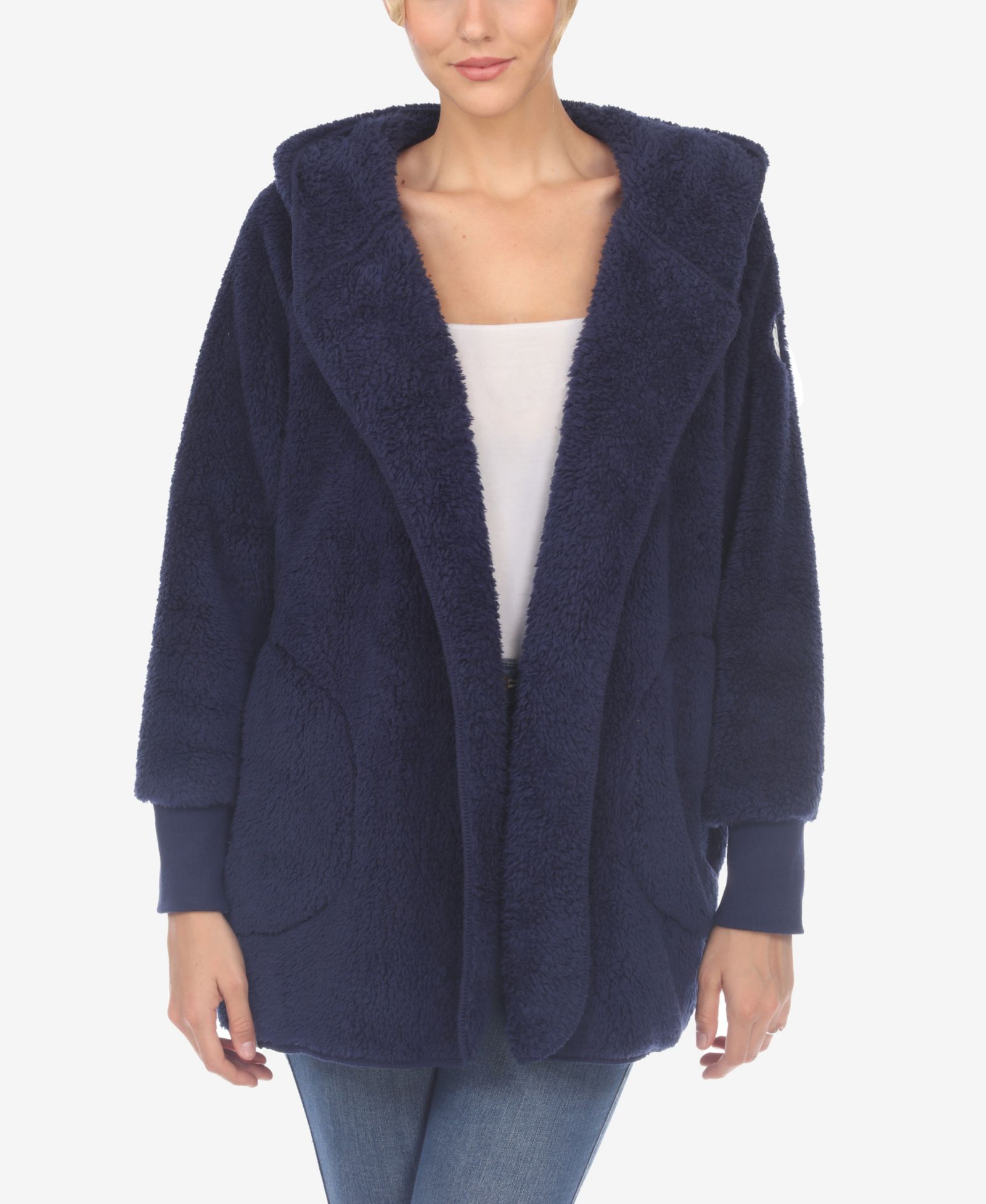 White Mark Women's Plush Hooded with Pockets Jacket