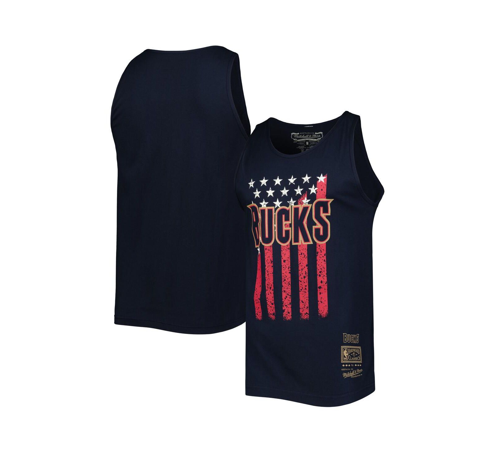 Мужской майка Mitchell & Ness Milwaukee Bucks Hardwood Classics Americana Stars and Stripes, темно-синий
