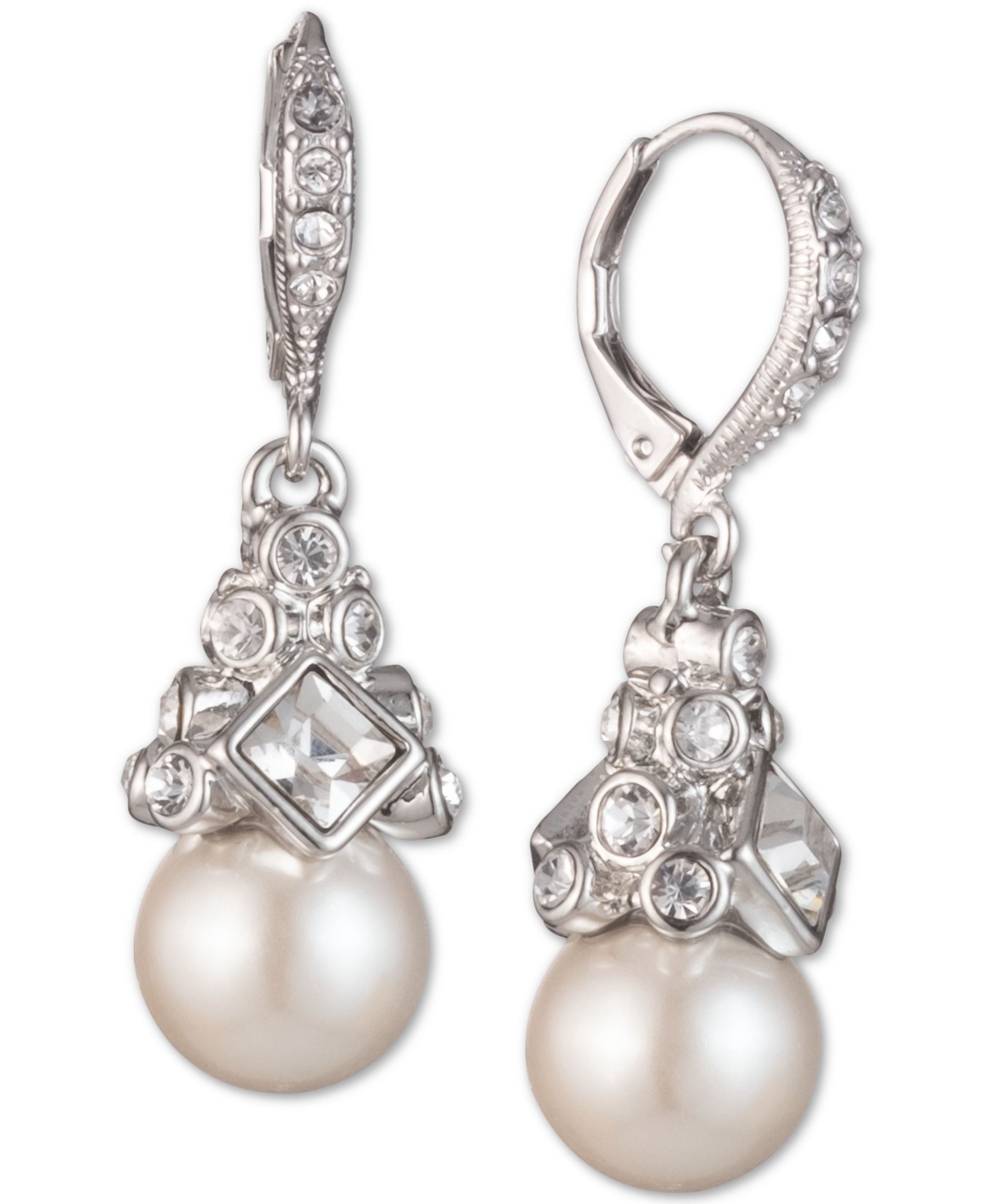 Givenchy Imitation Rhodium Crystal and Imitation Pearl Small Drop Earring