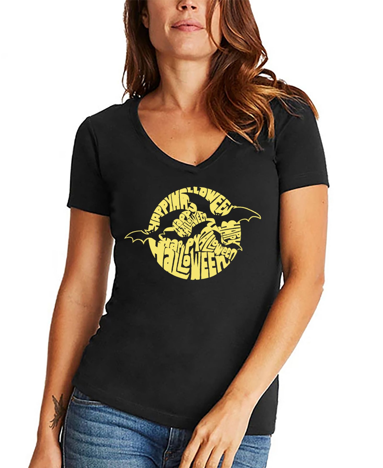 Женская футболка LA Pop Art Halloween Bats Word Art V-neck T-shirt