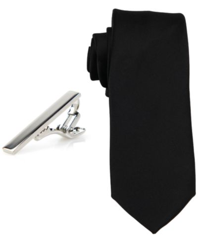 ConStruct Men's Solid Tie & 1-1/2" Tie Bar Set