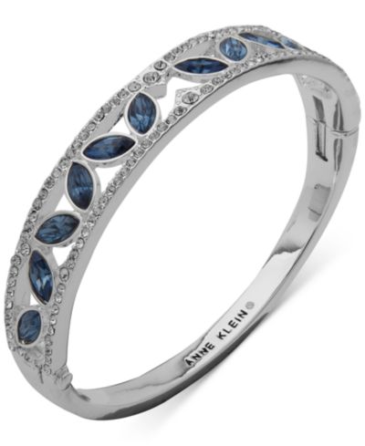 Anne Klein Silver-Tone Pavé & Navette Color Crystal Open Bangle Bracelet