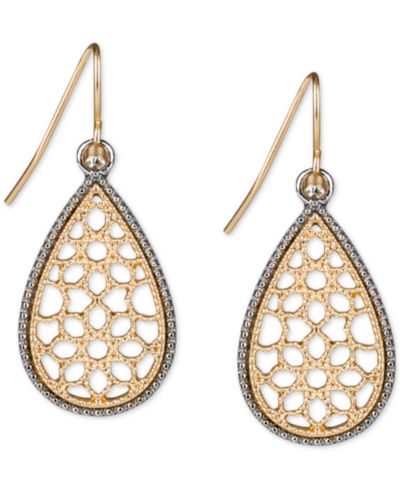 Patricia Nash Two-Tone Pavé Lace-Look Tear-Shape Drop Earrings