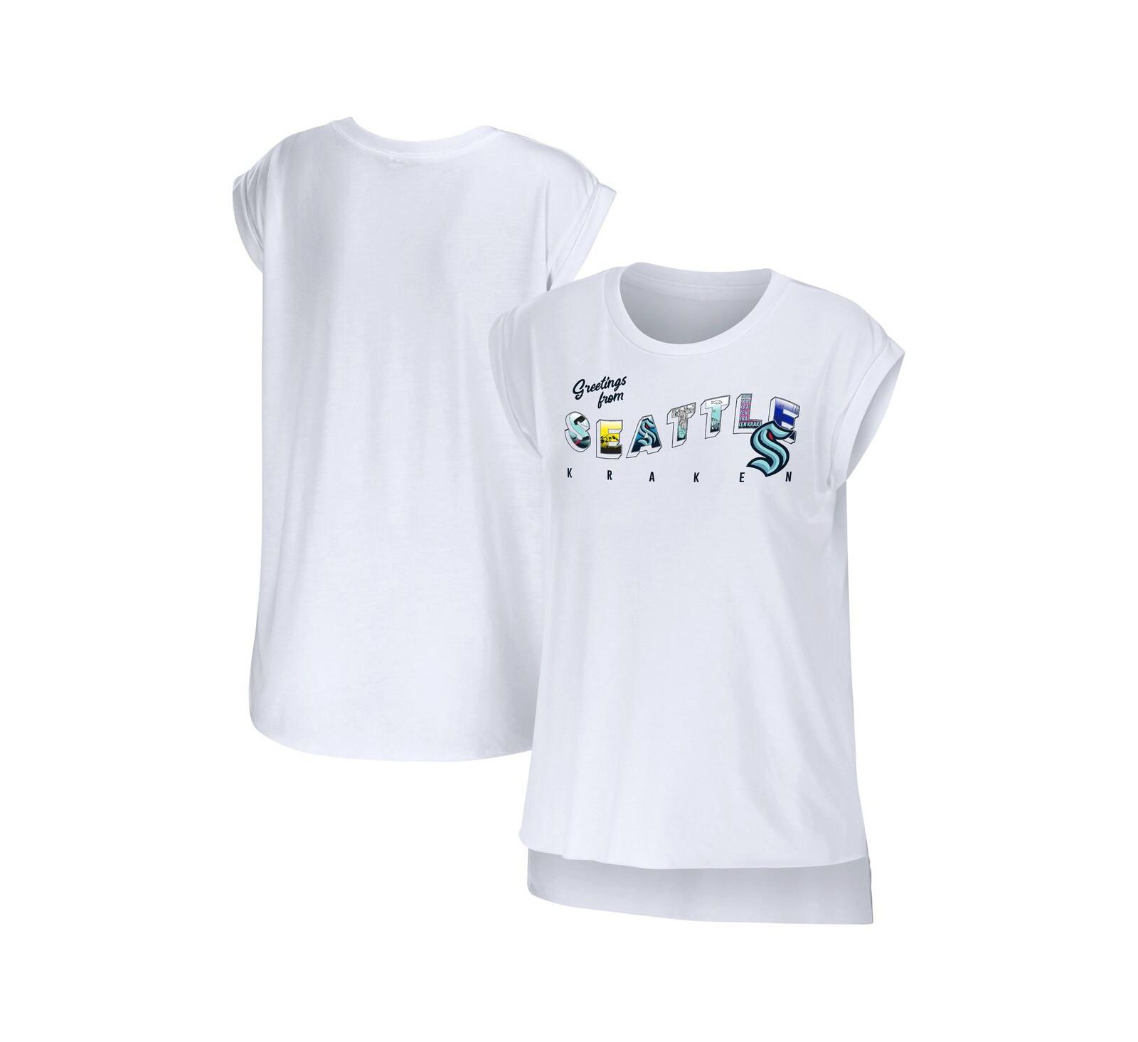 Women's WEAR by Erin Andrews White Seattle Kraken Greetings From Muscle T-shirt