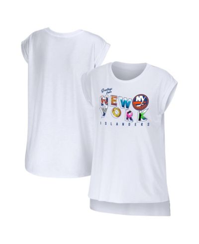 Women's WEAR by Erin Andrews White New York Islanders Greetings From Muscle T-shirt