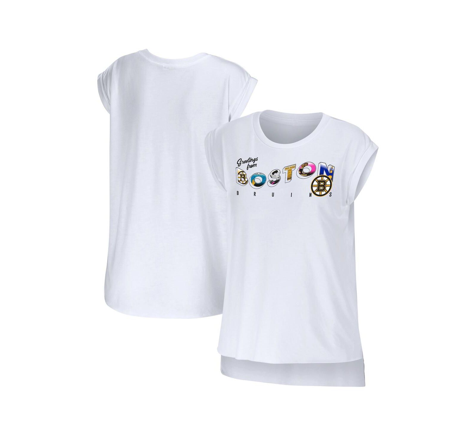 Women's WEAR by Erin Andrews White Boston Bruins Greetings From Muscle T-shirt