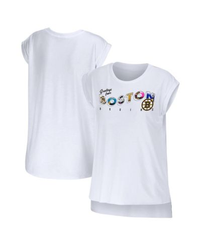 Women's WEAR by Erin Andrews White Boston Bruins Greetings From Muscle T-shirt