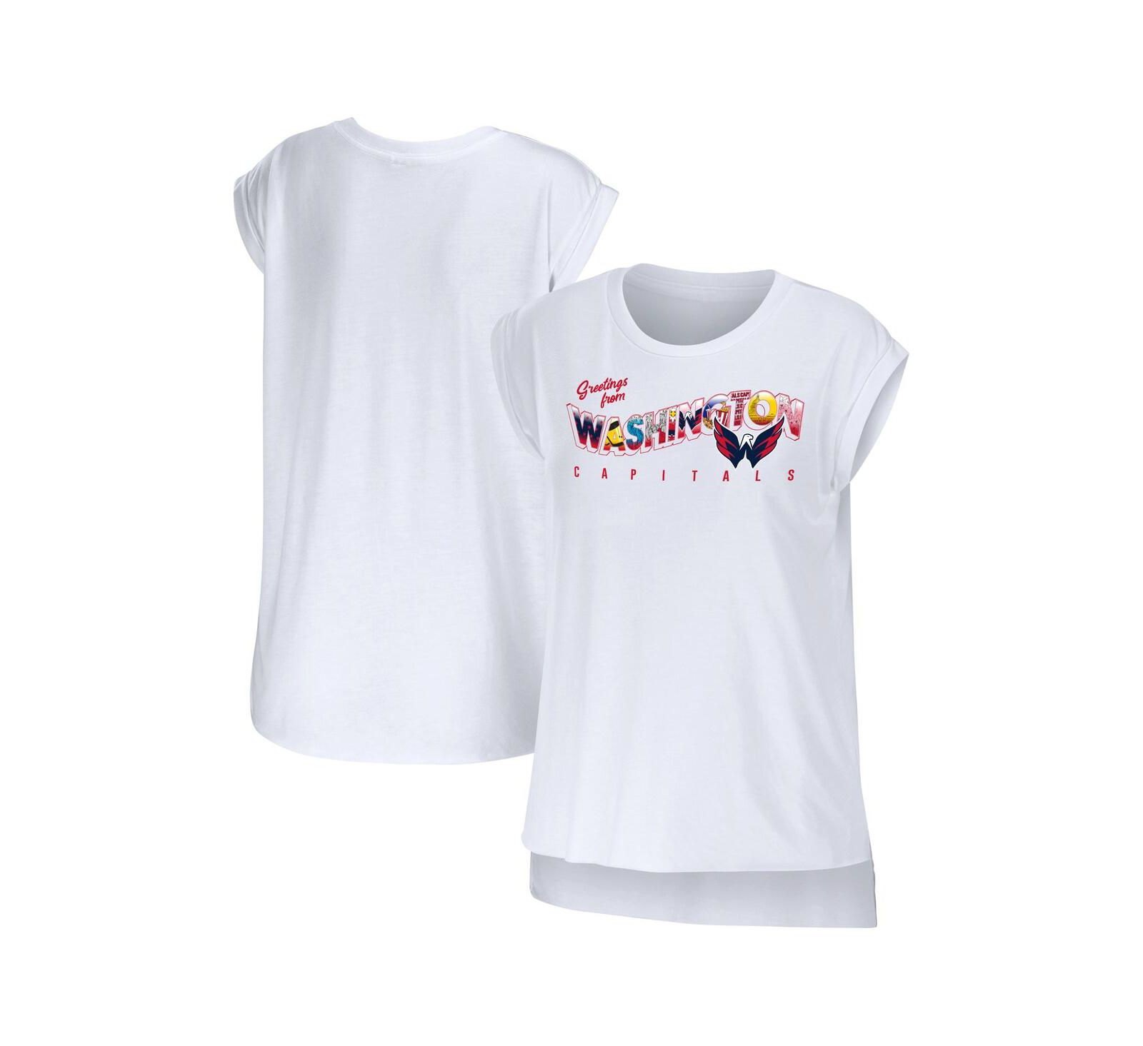 Women's WEAR by Erin Andrews White Washington Capitals Greetings From Muscle T-shirt