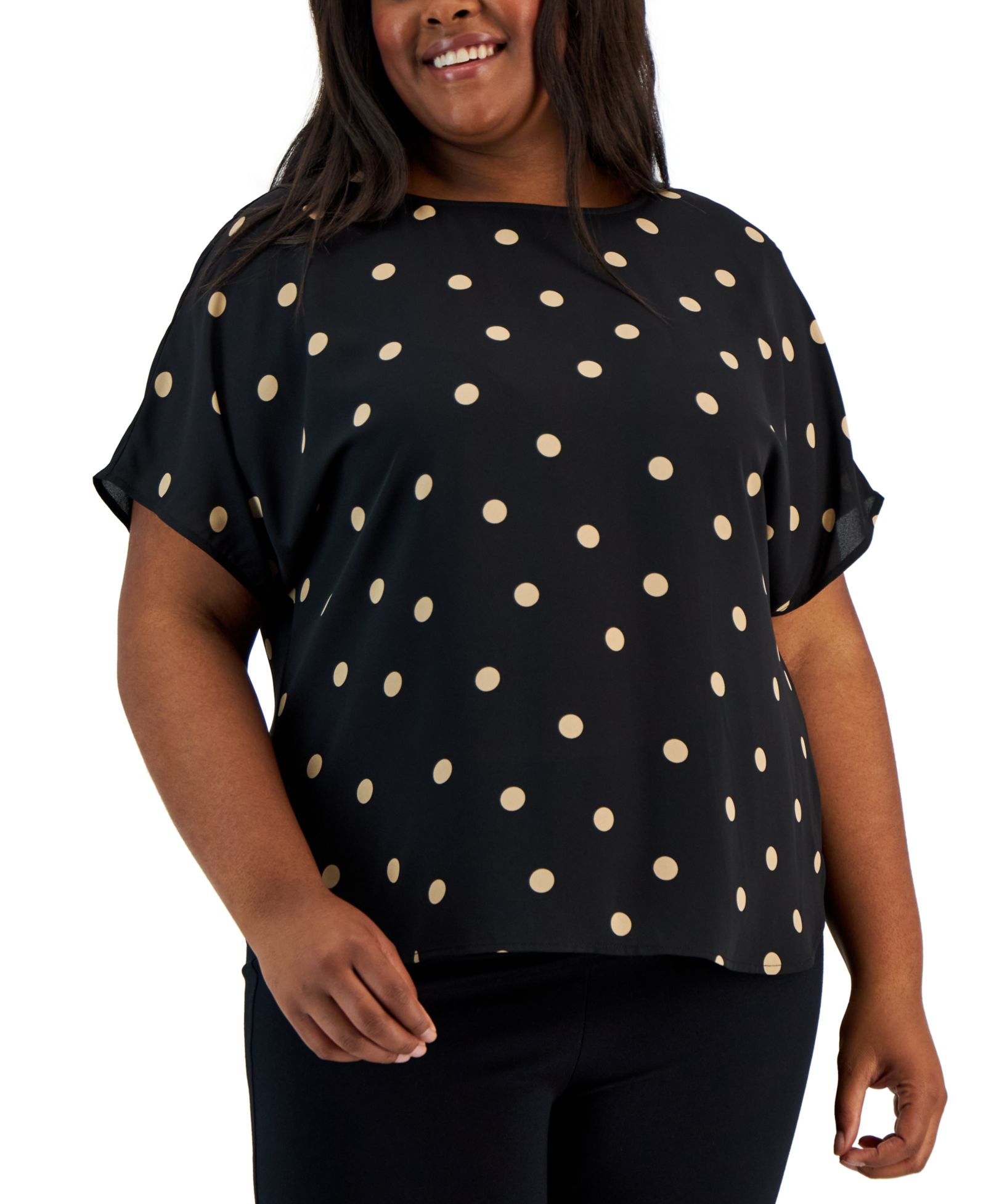 Anne Klein Plus Size Printed Bateau-Neck Short-Sleeve Blouse