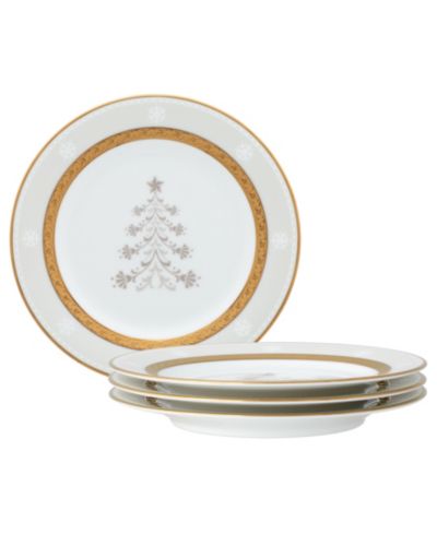 Noritake Charlotta Gold Set of 4 Holiday Tree Appetizer Plates, 6.25"