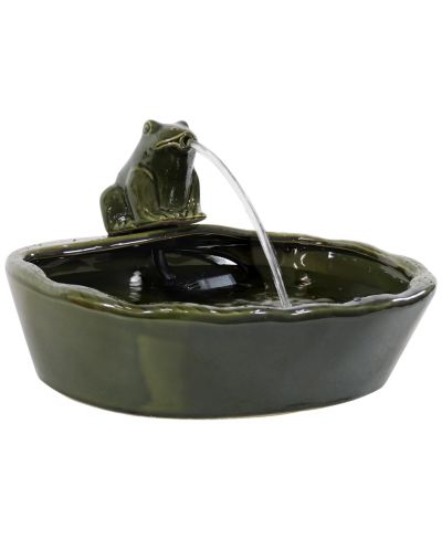 Outdoor Solar Powered Ceramic Spitting Frog Water Fountain with Submersible Pump - 7" - Green