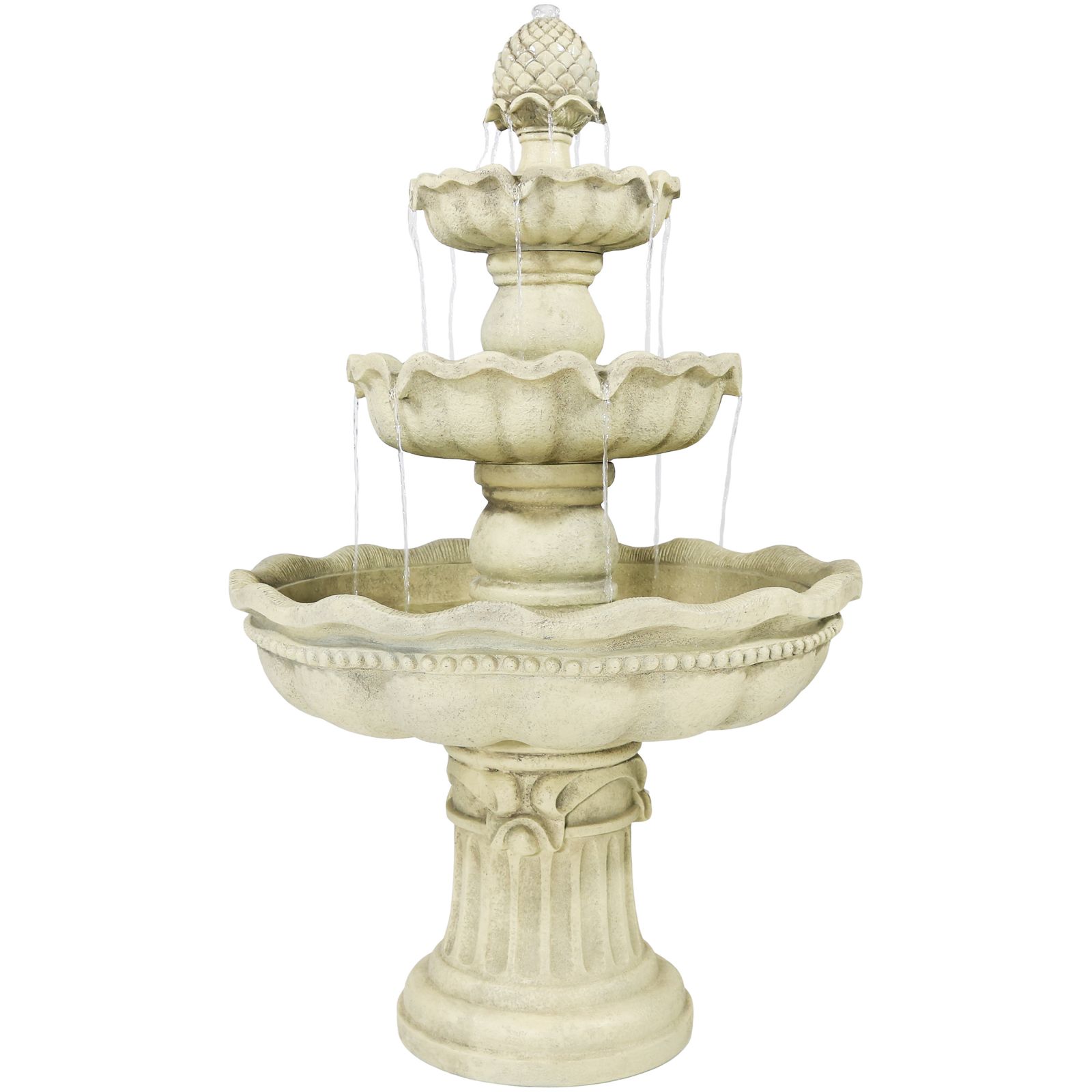 51"H Electric Polyresin and Fiberglass 3-Tier Pineapple Top Outdoor Water Fountain