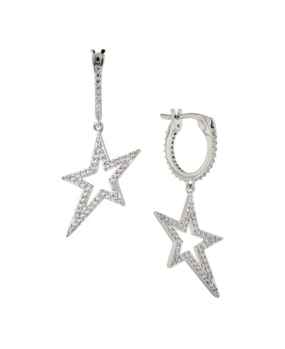 AVA NADRI Small Hoop with Star Drop Earring in Silver-Tone Brass