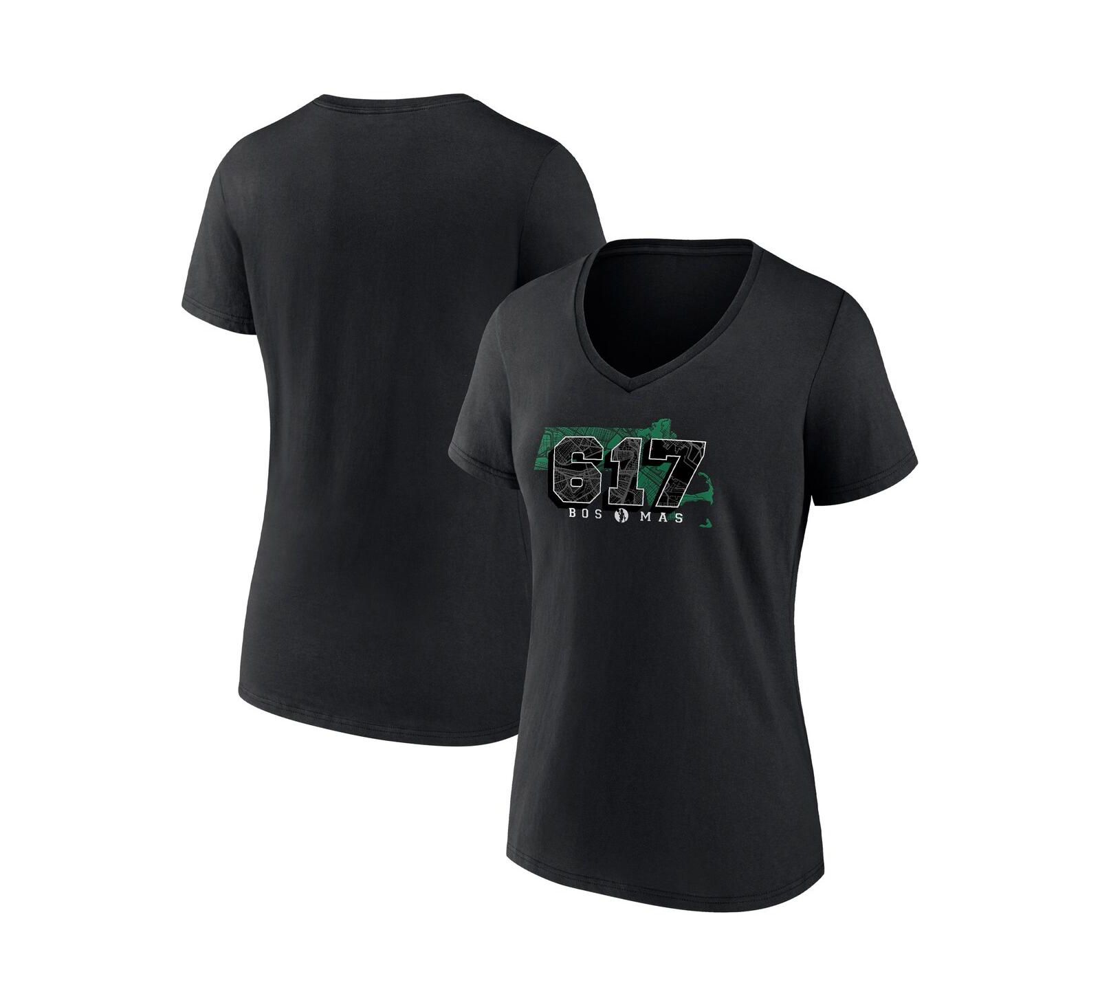 Women's Fanatics Black Boston Celtics Hometown Collection 617 V-Neck T-shirt