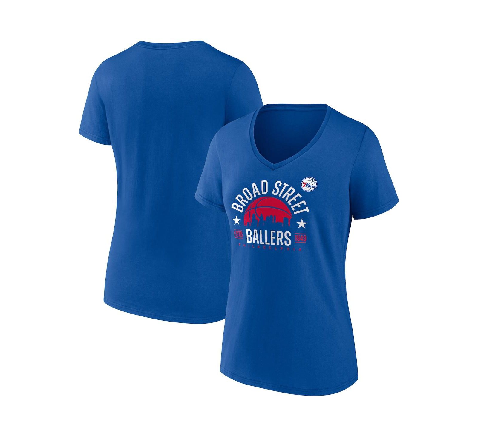 Women's Fanatics Royal Philadelphia 76ers Hometown Collection Broad Street Ballers V-Neck T-shirt
