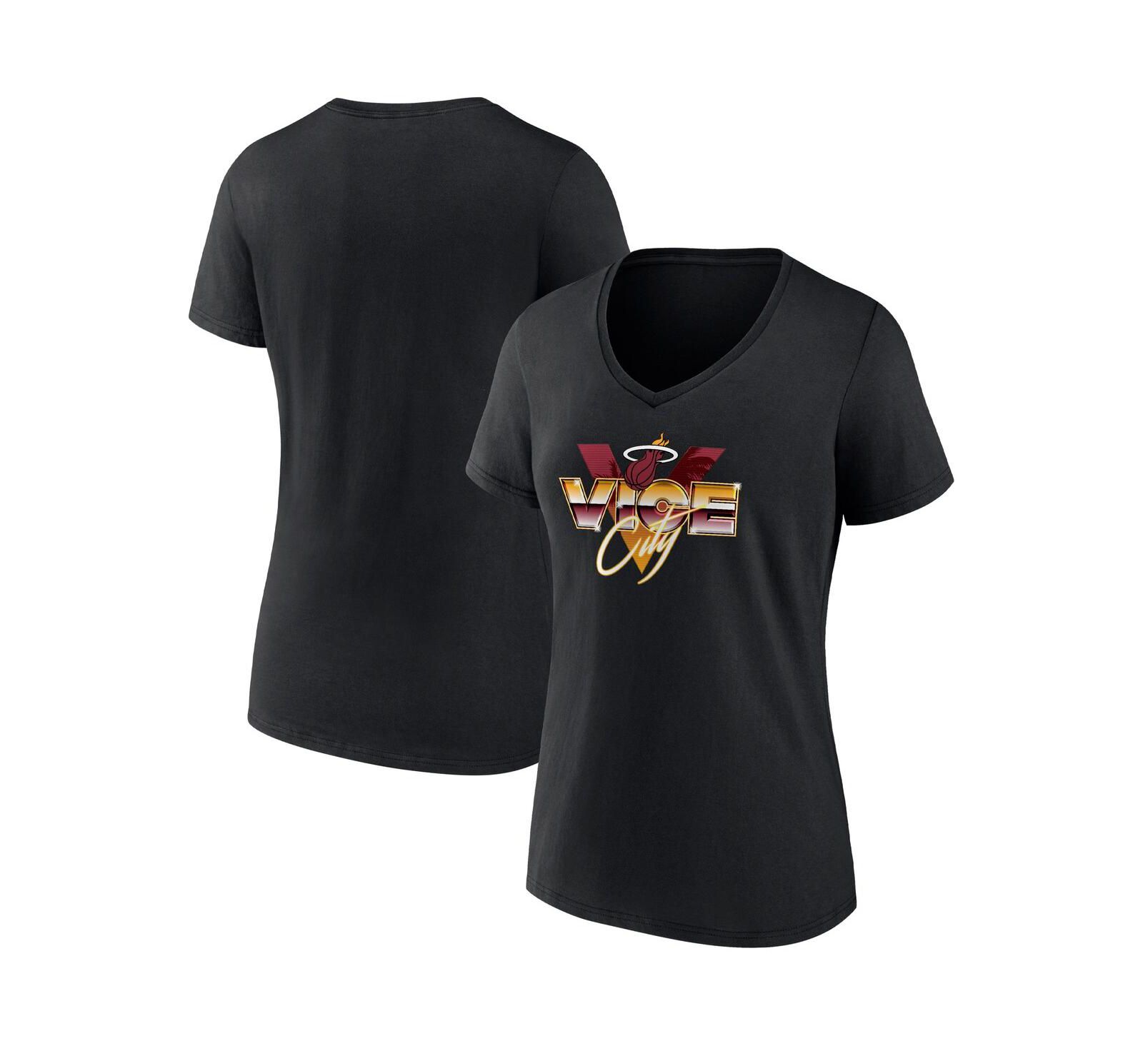 Women's Fanatics Black Miami Heat Hometown Collection Vice City V-Neck T-shirt