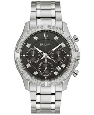 Bulova Men's Chronograph Classic Diamond (1/8 ct. t.w.) Stainless Steel Bracelet Watch 44mm, A Macy's Exclusive Style