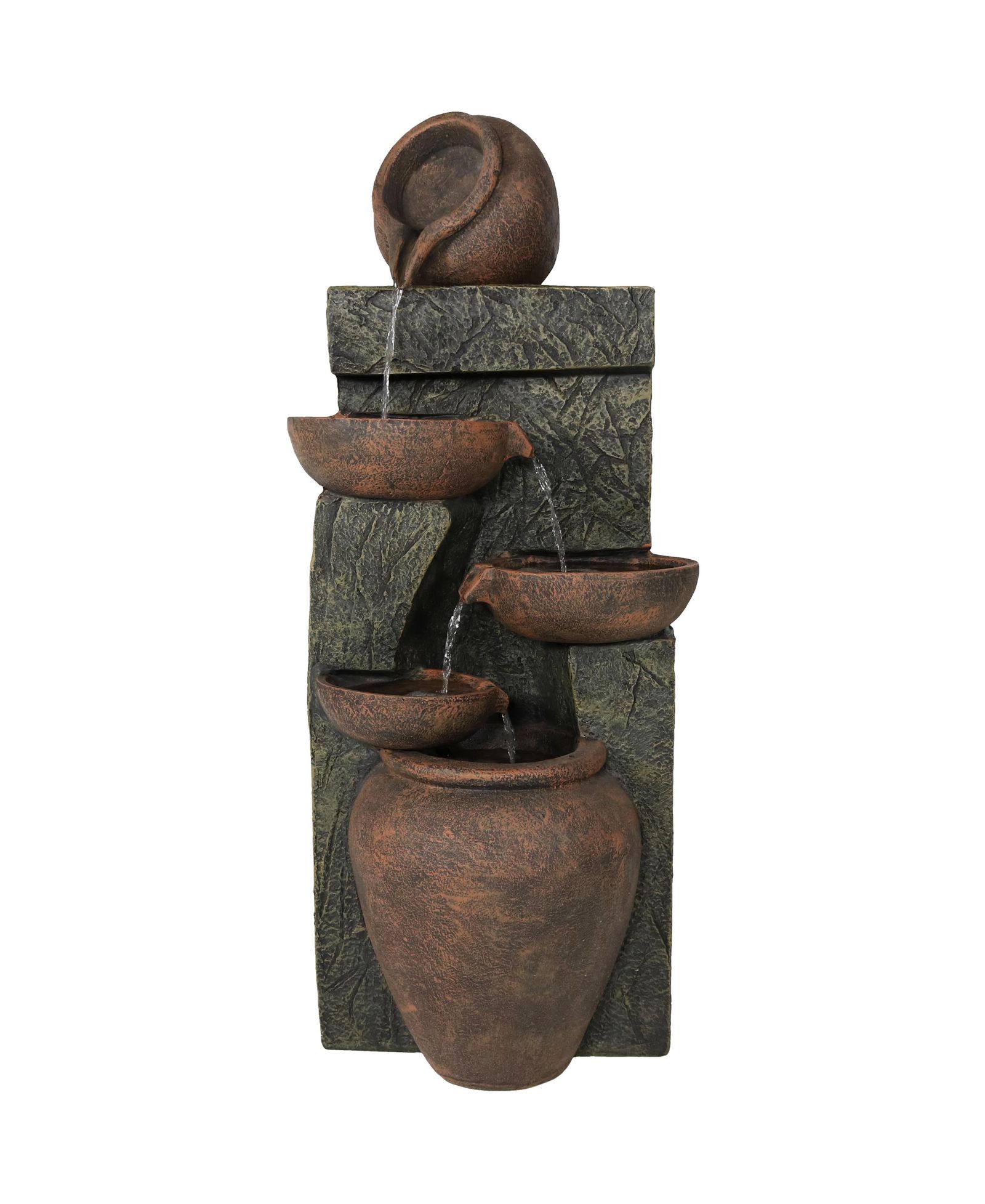 39"H Electric Polyresin and Fiberglass Cascading Earthenware Tiered Outdoor Water Fountain