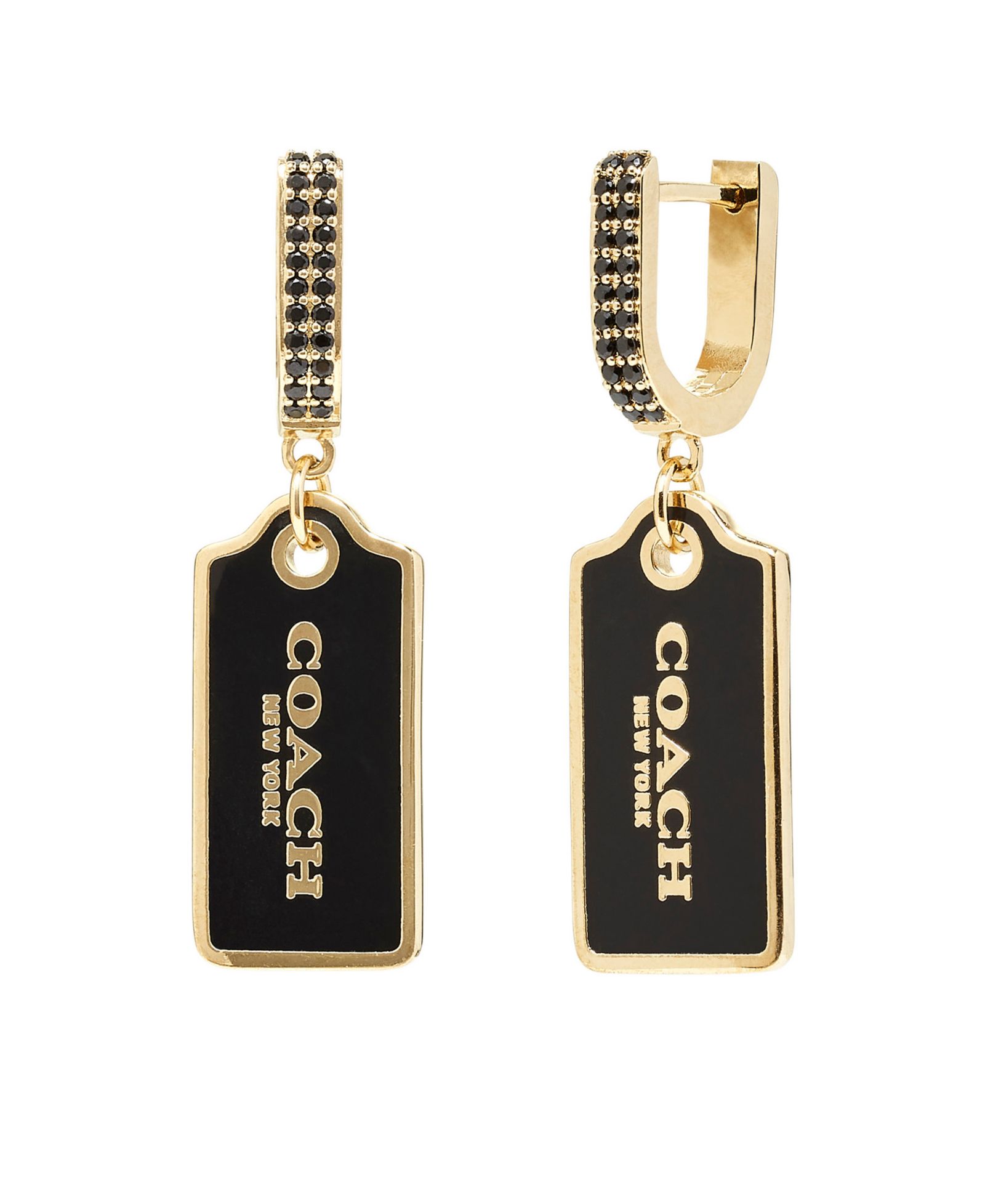 COACH Women's Signature Hangtag Huggies Earrings