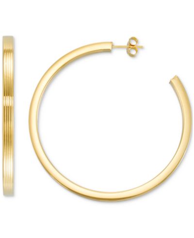 Textured C-Hoop Earrings in 14k Gold Vermeil over Sterling Silver, 2-1/4" (Also in Sterling Silver)