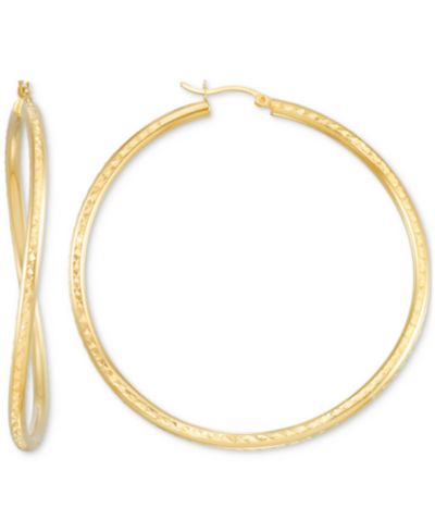 Wavy Round Hoop Earrings in 14k Gold Over Sterling Silver, 2-3/8" (Also in Sterling Silver)