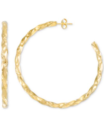 Diamond-Cut C-Hoop Earrings in 14k Gold Vermeil over Sterling Silver 2-1/4" (Also in Sterling Silver)