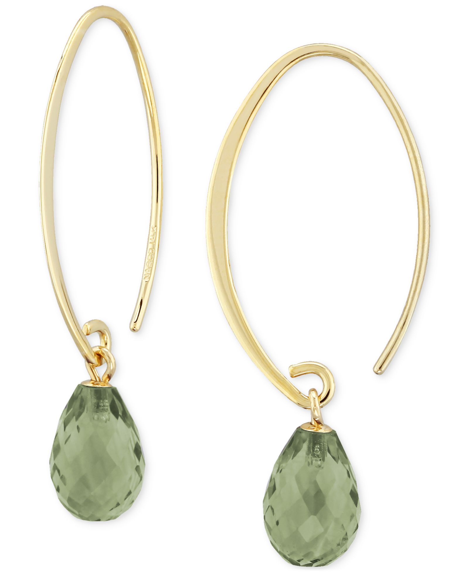 Серьги-подвески Green Quartz Briolette в 14k Gold