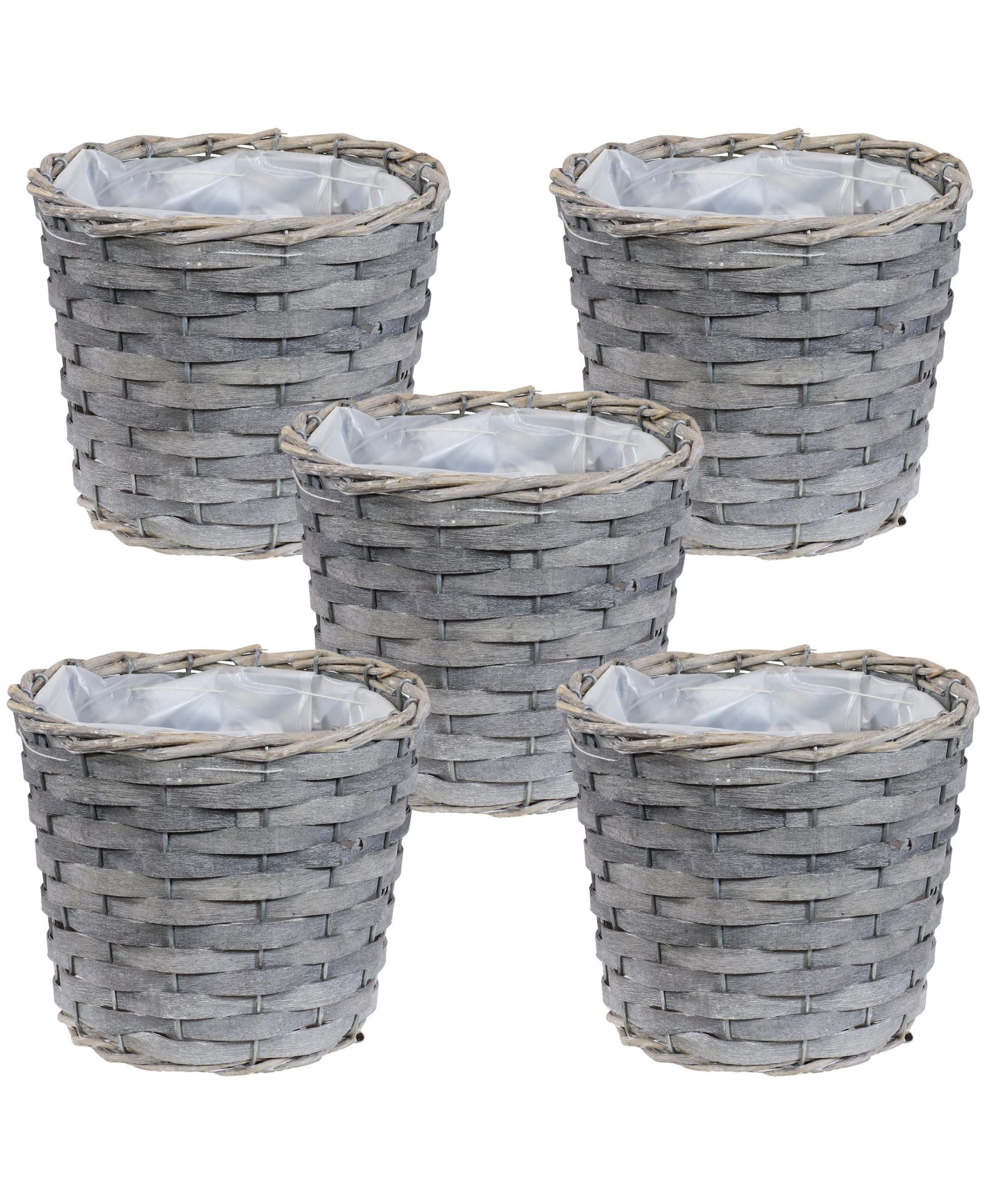 Indoor Poplar Wicker Planters with Plastic Liners - Gray - Set of 5