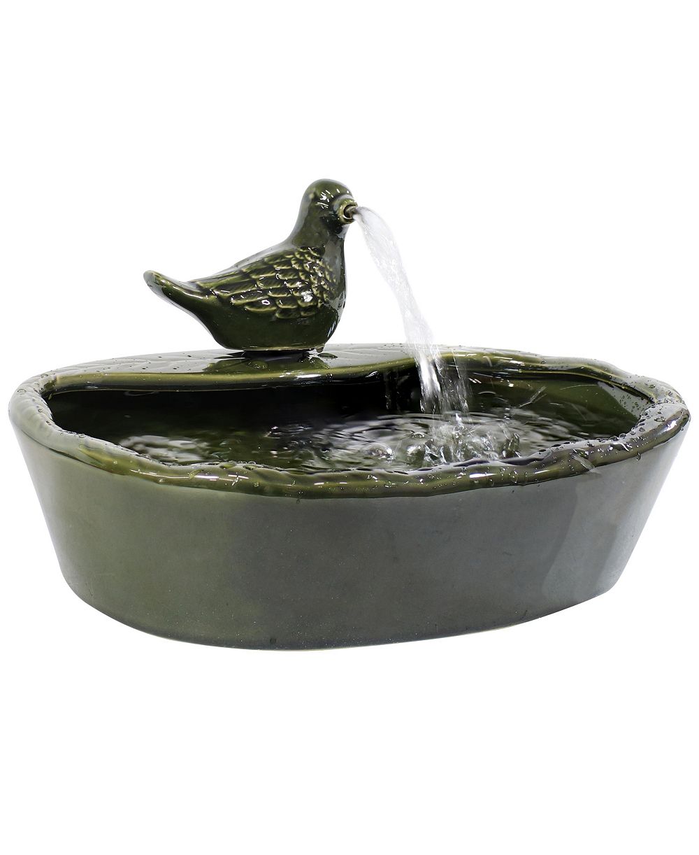 Sunnydaze Decor Outdoor Solar Powered Glazed Ceramic Dove Water Fountain with Submersible Pump and Filter - 7" - Green